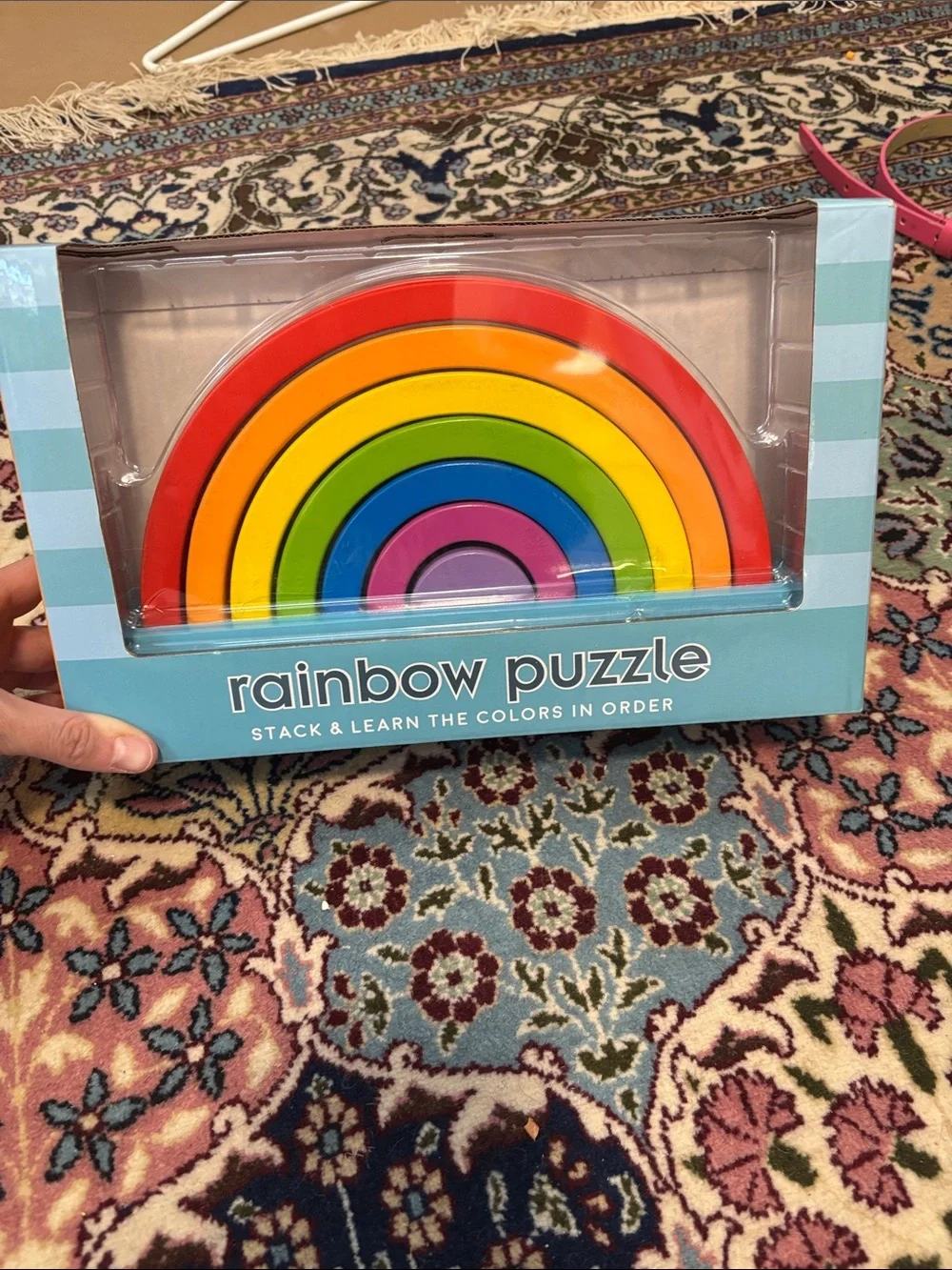 Rainbow Puzzle Stack & Learn Wooden Arch Set - Blue Box